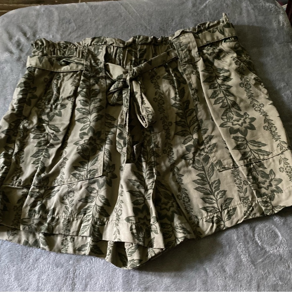 Time and Tru‎ Green Shorts Womens Size M (8-10) Stretch Belted Cottagecore